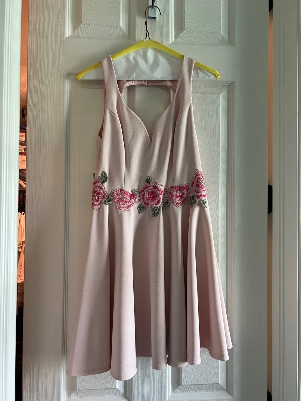 B Darlin Blush Pink Floral Appliqué Mini Dress